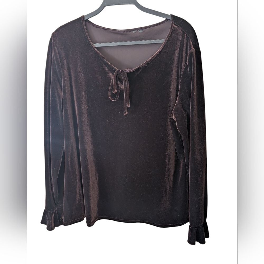 Brown Velvet Tie Mocha Mousse Cottagecore‎ Top Size XL